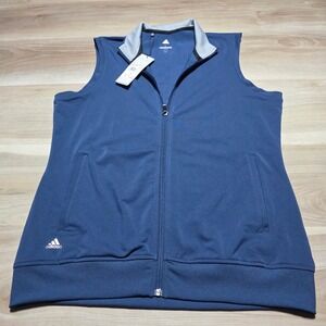 Adidas WClub Vest Women Large Blue Full Zip Golf Mock Neck CX0877 Sleeveless NEW